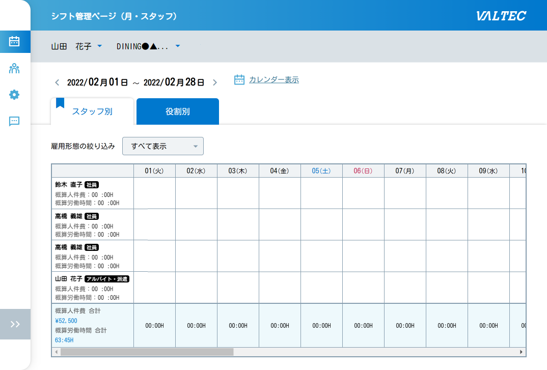 概算人件費・給与の表示